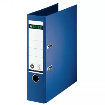 LEITZ registrator, 180°, A4, 80 mm, moder, trdi kartonski pokrov s papirnim prevlekom v barvi, kapaciteta 600 listov, 1 kos (1007-00-68)