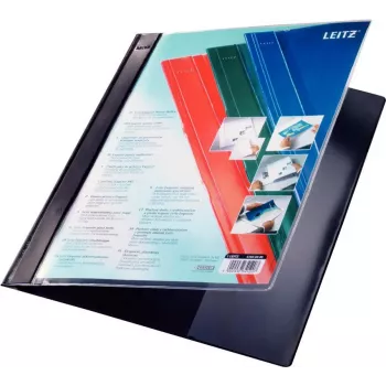 LEITZ Exquisit predstavitvena mapa s sprednjim žepom, A4 nadformat, trda PVC folija, črna, prozoren pokrov 4193-00-95