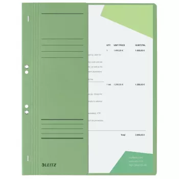 LEITZ mapa A4, manilski karton, zelena, uradno šivanje, 250 g/m², 1/2 sprednjega pokrova z poljem za oznako, paket 50 kosov (3741-00-55)