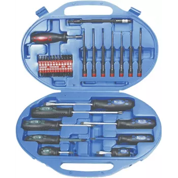 Brüder Mannesmann 11242 42-delni set izvijačev z režami, križnimi, Pozidriv, Torx, notranjimi hex nastavki in stenskim stojalom