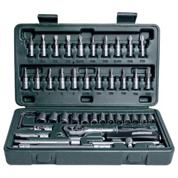 Brüder Mannesmann 46-delni set nasadnih ključev 1/4 inch, krom-vanadijevo jeklo, metrični, DIN/ISO 2040
