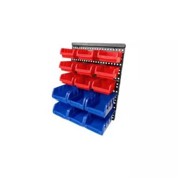 BRÜDER MANNESMANN M41561 16-delni stenski organizator za drobne dele, plastika, modro-rdeč