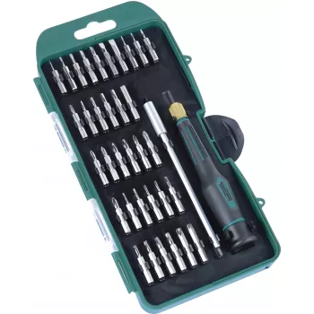BRÜDER MANNESMANN precizni komplet nastavkov, 36-delni, 4mm šestrobni pogon, ploščati, Phillips, Torx, imbus, Pentalobe, Tri-Wing, Spanner, kvadratni, Pozidriv, z 2-komponentnim ročajem 29890