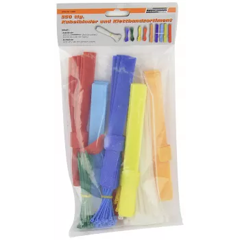 BRÜDER MANNESMANN set vezic in ježkov, 350-delni, 200 vezic 2,5 x 100 mm, različne barve, 150 ježkov, za večkratno uporabo, upravljanje kablov za notranjo uporabo (M13060)