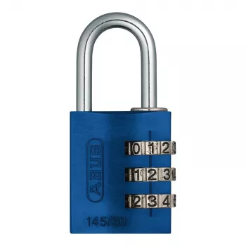 ABUS 145/30 aluminijasta obešanka s številčno kombinacijo, 3-mestna, modra