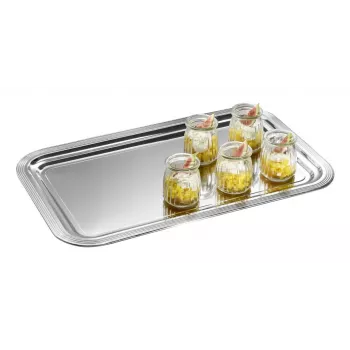 APS CLASSIC pravokoten servirni pladenj 530x325 mm srebrn nikljan visok sijaj kromiran s črtami