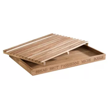 Deska za rezanje kruha APS LETTER 480x340x30 mm akacijev les z odstranljivim predalom za drobtine