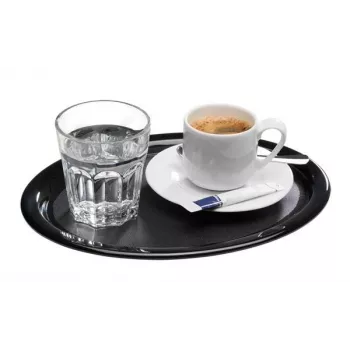 APS KAFFEEHAUS ovalni servirni pladenj iz melamina, črn, zavihan rob, 260 x 200 x 15 mm 84251