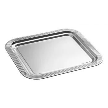 APS CLASSIC pravokoten servirni krožnik 354 x 325 mm, srebrna niklana in kromirana kovina s črtami (1 kos)