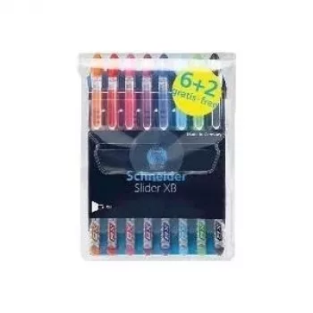 Schneider Slider Basic komplet kemičnih svinčnikov - 8 različnih barv, ekstra široka konica 1,4 mm, tehnologija Viscoglide, ergonomski gumiran oprijem, sponka iz nerjavnega jekla 151298