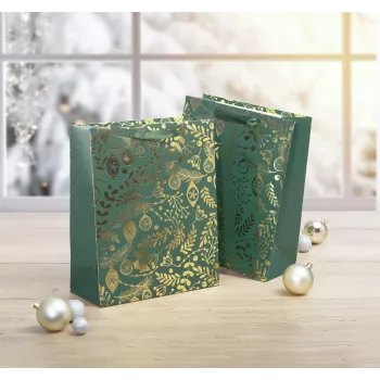 SIGEL GT118 darilne vrečke, zlati okraski na zelenem, 26 x 32 cm, paket 5 kosov