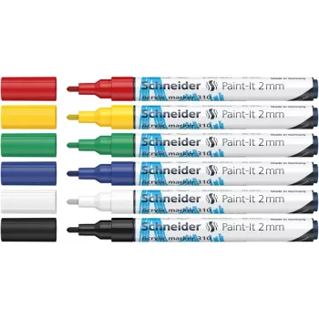 Schneider Paint-It 310 V1 komplet akrilnih markerjev, različne barve, 2,0 mm okrogla konica, 6 kosov (120195)