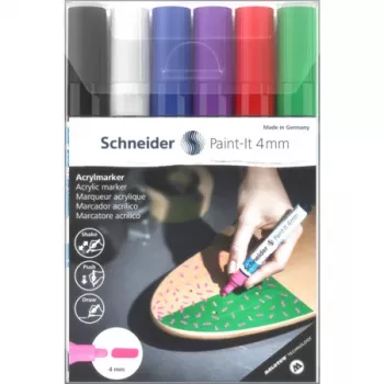 Schneider Paint-It 320 V1 komplet akrilnih markerjev, 6 različnih barv, 4,0 mm okrogla konica 120295