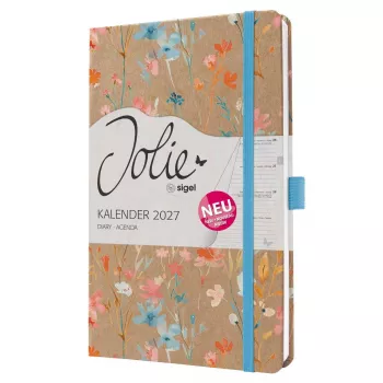 SIGEL Jolie 2027 tedenski planer A5 Blue Floral Serenity, trda vezava, z elastiko, zanko za pisalo, trakovi za zaznamke, notranjim žepom, 144 strani, papir 80 g/m², zaobljeni vogali, večjezični 7J807