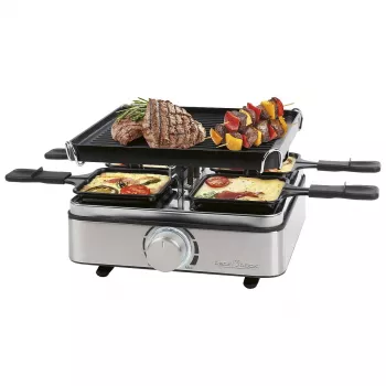 PROFI COOK Raclette-Grill PC-RG 1301 za 4 osebe z obračljivo ploščo iz litega železa, ohišje iz nerjavnega jekla 501301