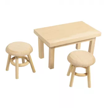 Mini miza za škrata Rayher z 2 stolčkoma, naravni les, 3-delni set, 46819505