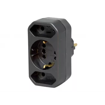 Kopp DUOversal Schuko adapter vtič, 2 vtičnici, 16 A, 250 V, črn 179605004