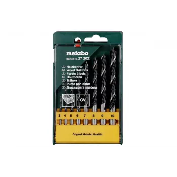 Metabo 627202000 set lesnih spiralnih svedrov, 8-delni, 3-10 mm, HSS, konična konica, plastična kasetka