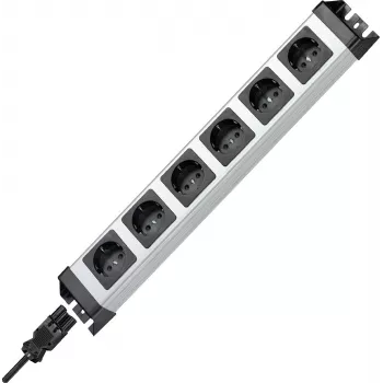 Kopp POWERversal 6-vtična razdelilna letvica z vhodom GST18i, brez stikala, srebrna/črna 2.29420012E8