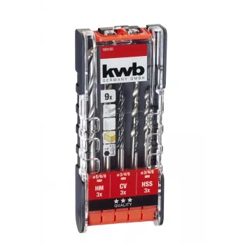 KWB 109155 komplet HSS spiralnih svedrov, 9-delni, 1,5-6,0 mm, DIN 338, brušeni, za kovino, plastiko, les
