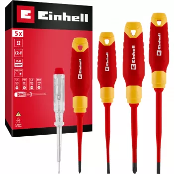 Einhell VDE komplet izvijačev za električarje, 5-delni, SL 4,0/5,5, PH 1/2, preizkuševalec napetosti, 370541