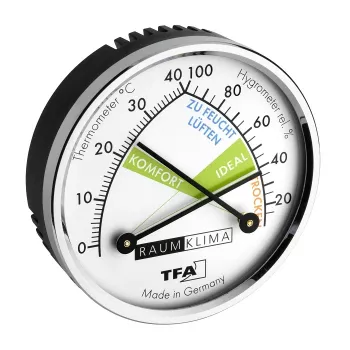 TFA Dostmann 452024 termo-higrometer, analogni, bel/srebrn, stenska montaža ali namizno stojalo, -15 do +55 °C, 0-100 % RH