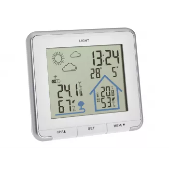 TFA Dostmann LIFE radijska vremenska postaja z 12-24-urno napovedjo, barvni LCD, notranja/zunanja temperatura in vlažnost, ura DCF-77, alarm za zmrzal, priložen 1 senzor – črna 35.1153.02