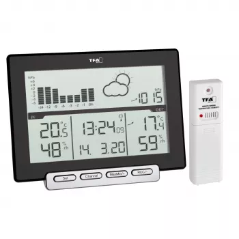 TFA Meteo Sens 35.1139.01 radijska vremenska postaja z 12-24-urno napovedjo, lunino fazo in zunanjim senzorjem