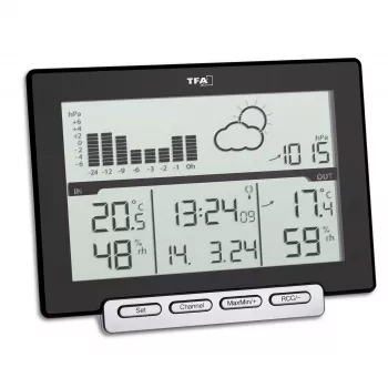 TFA Meteo Sens 35.1139.01 radijska vremenska postaja z 12-24-urno napovedjo, lunino fazo in zunanjim senzorjem