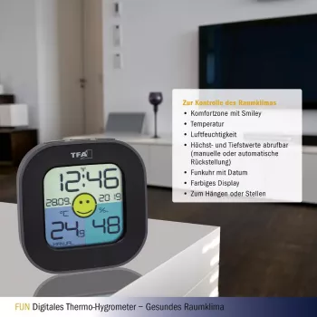 TFA Dostmann FUN notranji elektronski higrometer, črn (30.3242.02)