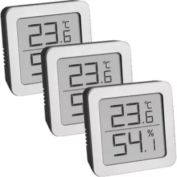 TFA Dostmann 95.2019.54 digitalni termo-higrometer, set 3 kosov za spremljanje notranje klime, belo-srebrn