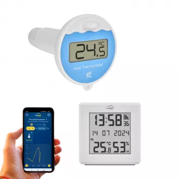 TFA Dostmann TFA.me Smart Pool Thermometer začetni set s prehodom Wi-Fi in plavajočim senzorjem za bazen, bel 35.8110.02