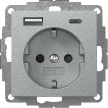 Gira System 55 vtičnica SCHUKO s polnilnikom USB A/C, aluminij 245926