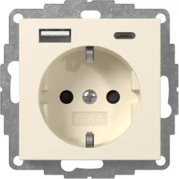 GIRA 245901 vtičnica SCHUKO s polnilnikom USB 2x tip A/C System 55, kremno bela