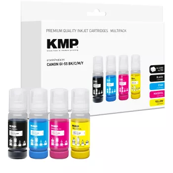 KMP komplet črnila za polnjenje za Canon GI-55BK/C/M/Y, 4x70 ml kombinirano pakiranje (črna, cyan, magenta, rumena) 1587,0005