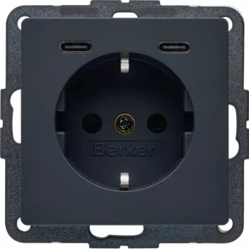 HAGER BERKER 48156086 vtičnica Schuko z USB-C PD 20W polnilnik, polarna bela mat