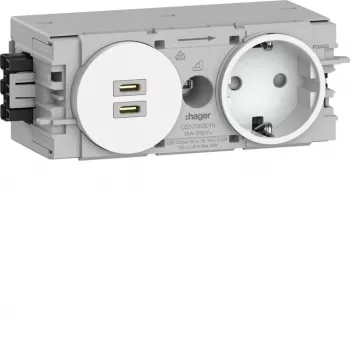 Hager Winsta podometna vtičnica SCHUKO z 2x USB-C PD 20W polnilnik, čisto bela GS17009016