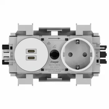 Hager Winsta vtičnica Schuko z dvojnim polnilnikom USB-C PD 20W, polarno bela GS17019016