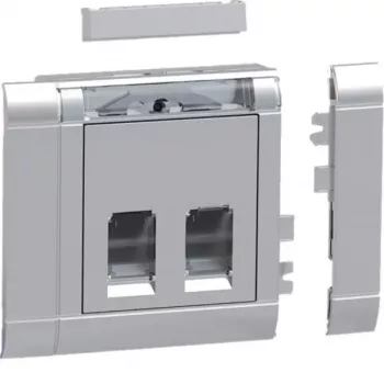 Hager GSETDM032LAN komplet za vgradnjo podatkovne vtičnice, 2x RJ45, Cat.6A, oklopljen, aluminijasta čelna plošča, tip 03