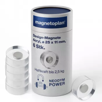 MAGNETOPLAN HOLTZ magnetoplan dizajnerski magneti, 25 mm, paket 6 kosov neodimijevi magneti s prozornim akrilnim ročajem, polirani (1680025)