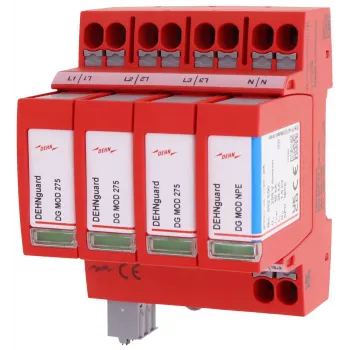 DEHN DEHNguard MP TT 275 FM tip 2 odvodnik prenapetosti, 4-polni, 275 V AC, montaža na DIN-vodilo, z daljinskim kontaktom 942315