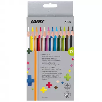 LAMY plus trikotni barvni svinčniki, 12-delna kartonska škatla, ergonomska trikotna oblika, mat površina, različne barve (1222007)