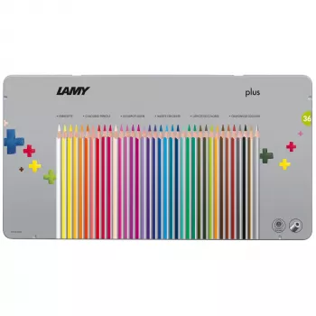 LAMY trikotne barvice Plus, 36-delni kovinski etui, ergonomska trikotna oblika, mat površina, mešane barve (1226065)