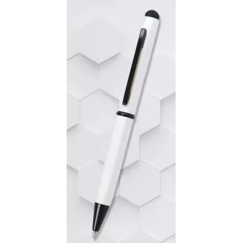 ONLINE SCHREIBGERÄTE Hexagon Stylus kemični svinčnik, belo ohišje, modro črnilo, kapacitivni stylus, vrtljivi mehanizem, aluminij, 1 kos (21031/3D)