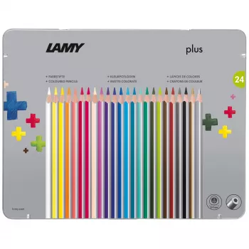 LAMY Dreikant plus barvni svinčniki, 24 mešanih barv, ergonomska trikotna oblika, mat površina, kovinska škatla 1222010