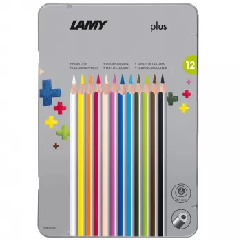LAMY plus trikotni barvni svinčniki, 12-delna kovinska torbica, ergonomska trikotna oblika, mat površina, zlomljivo odporna mina 1222009