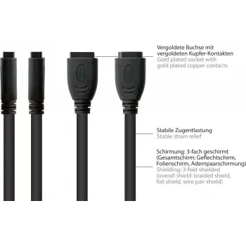 Good Connections inštalacijski kabel HDMI, vtičnica HDMI tip A na vtičnico za vgradnjo v ploščo, 0,3 m, črn HDMI-AD23