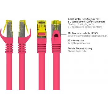 GoodConnections 8070R-400M Cat.7 S/FTP RJ45 patch kabel, PiMF, brezhalogen, 600 MHz, OFC, RNS zaščita zaponke, 40 m, magenta