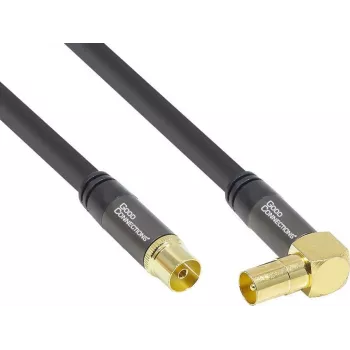 Good Connections SAT antenski kabel SmartFLEX, IEC/koaksialni kotni vtič na vtičnico, pozlačen, štirikratno oklopljen, oklop 120 dB, črn, 20 m (GC-M2079)
