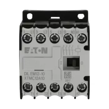 Eaton DILEM12-10 mini kontaktor, 3-polno, 12 A, tuljava 230 V 50 Hz / 240 V 60 Hz, 1 pomožni kontakt NO, IP20, črno/bel 127075